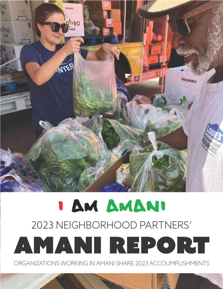 Amani Report Thumbnail, volunteer passing out food.