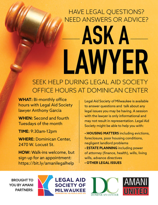 Information poster explaining Legal Aid Society office hours